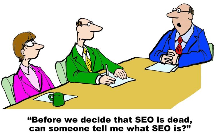 Cartoon-of-three-executives-at-a-boardroom-table-discussing-what-is-SEO